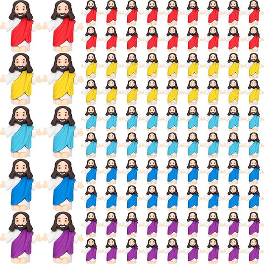 Barydat 100 Pcs Little Jesus Figures Baby Mini Jesus Figurines Bulk to Hide and Seek Tiny Miniature Christ Savior Figurine Toy Religious Gift for Easter Egg Stuffer Sunday School Baptism, Multicolor