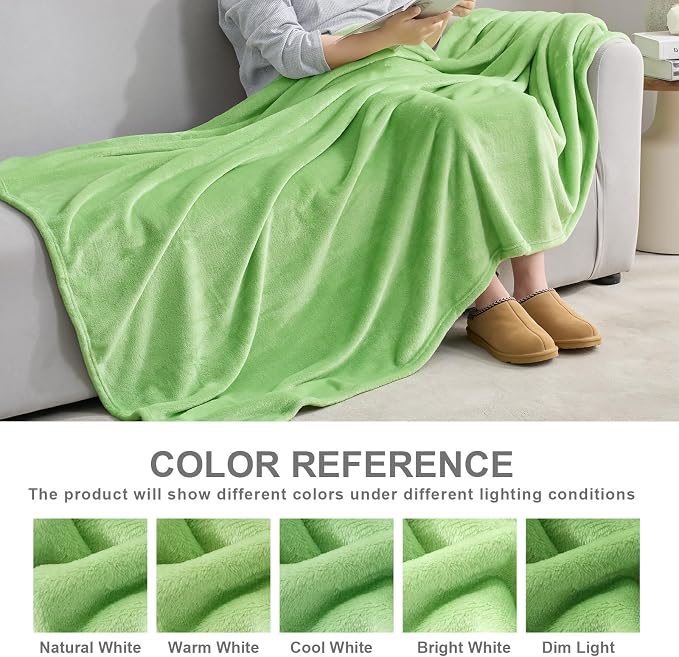 Hansleep King Grass Green Fleece Blanket, Soft Flannel Bed Blanket | Fuzzy Cozy Blanket 90x108 Inches, Multi-use for Bed, Sofa, Couch, Travel, Camping, All Season Warm Lightweight Cover