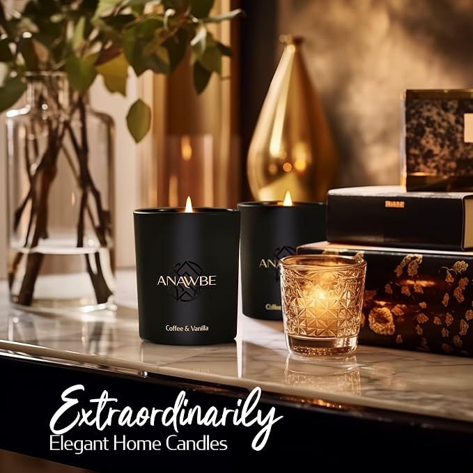Coffee & Vanilla Candle, Soy Candles for Men, Scented Candles for Home, Masculine Black, Luxury Vessel & Gift Box, 45-Hour Long-Lasting, Aromatherapy Candle