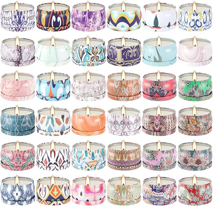 YOROXRG 36 Pack Multicolored Scented Candles Gifts Soy Wax Travel Tin Jar Candles for Home 2.5 OZ for Mom,Christmas, Home Scented Decoration Birthday, Thanksgiving, Mother's Day(Color: Brown)