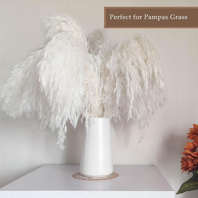 Simple Boho Ceramic Flower Vase for Home Decor (Bright White,Small) | 6'' Modern Vase for Flower Plant Pampas Grass, Fit for Table Shelf Centerpieces, Living Room Kitchen Bedroom Wedding Gift