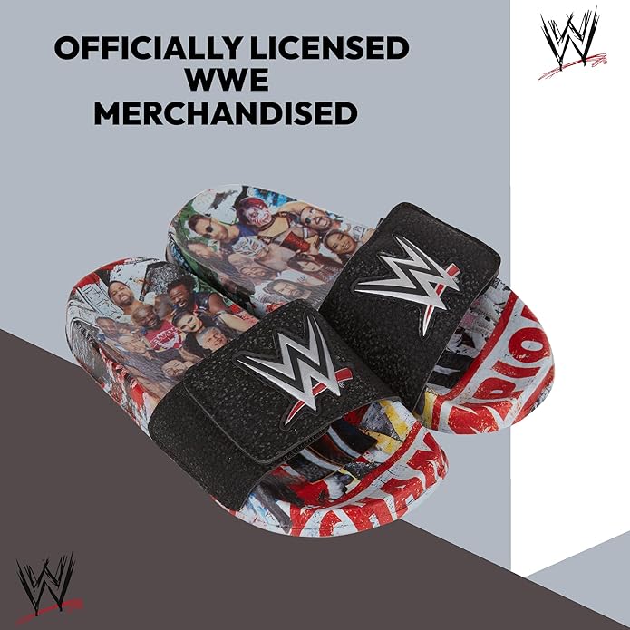 WWE Boys Slides Sandals – John Cena Roman Reigns Seth Rollins Championship Belt Pool Beach Slip On Shoes for Kids