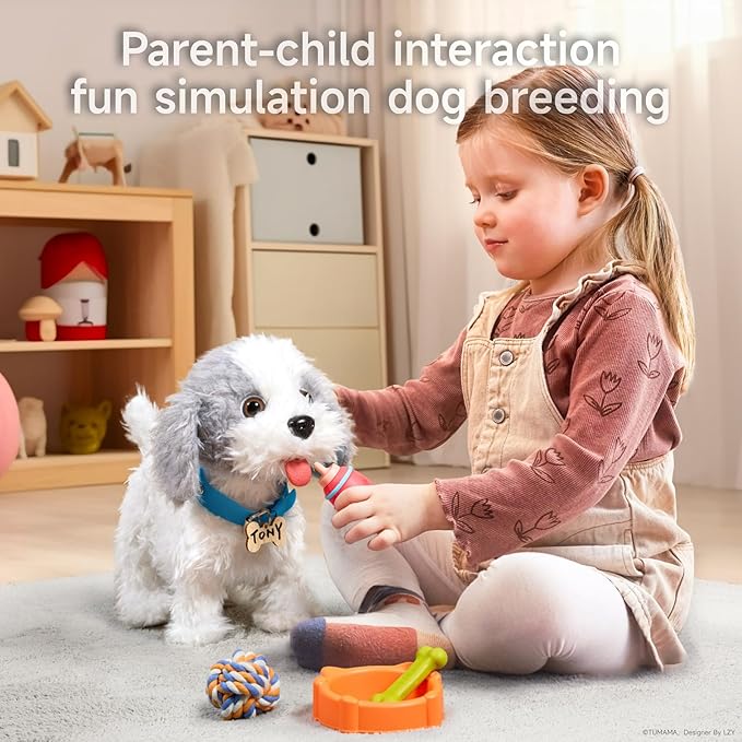 OR OR TU Walking Barking Toy Dog with Remote Control Leash, Plush Puppy Electronic Interactive Toys for Kids, Shake Tail,Pretend Dress Up Realistic Stuffed Animal Dog Age 3 4 5 6+ Years Old Best Gift