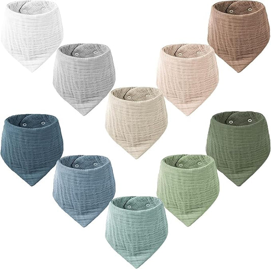 Konssy Muslin Baby Bibs 10 Pack Baby Bandana Drool Bibs 100% Cotton for Unisex Boys Girls