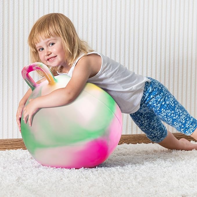 Hopper Ball 20 Inch Bouncy Ball with Handle for Kids, Hippity Hop Jumping Bounce Hopping Toy for Boys Girls Ages 5-9 with Pump and Gift Box Great Gift for Birthday Holiday (Pink)