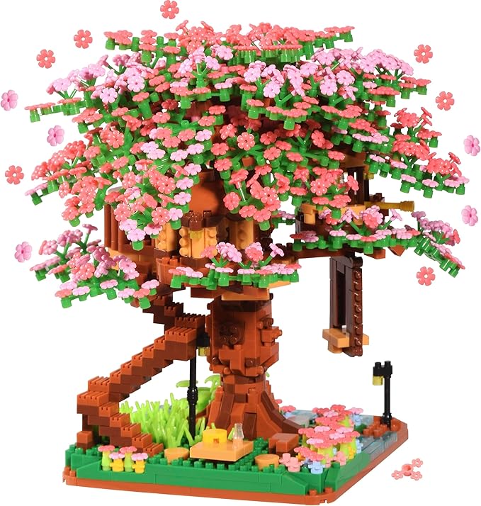 Cherry Blossom Tree Building Block Set Gift for Adults Girls Boys 14+, Cherry Bonsia Treehouse Micro Building Blocks, Japanese Sakura Flowers House 2138PCS