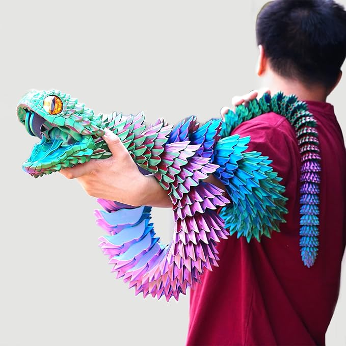 Super Large 3D Printed snake with a movable mouth,47.4inch,Flexible Realistic Articulated Animal Fidget Toys,Mystery Figurines Gifts ,Executive Desk Décor and Festival Collectible (colorfulA 79inch)