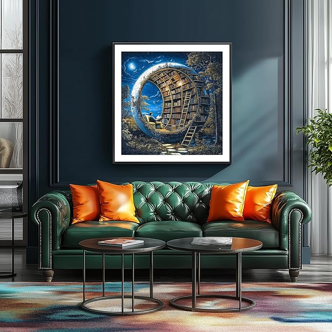 Magic Moon Library 500 Piece Jigsaw Puzzle for Adults, Night Book Forest Fantasy Jigsaw Puzzle, Vintage Space Bookshelf Nature Puzzles 20x20 Inch
