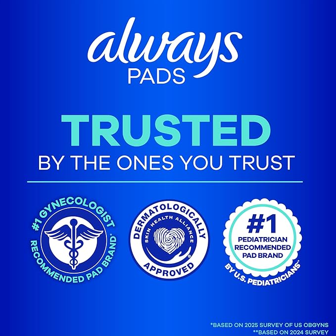 Always Ultra Thin Feminine Pads with Wings for Women, Size 1, Regular Absorbency, Unscented, Up to 100% Leak-Free Protection, 126 Count
