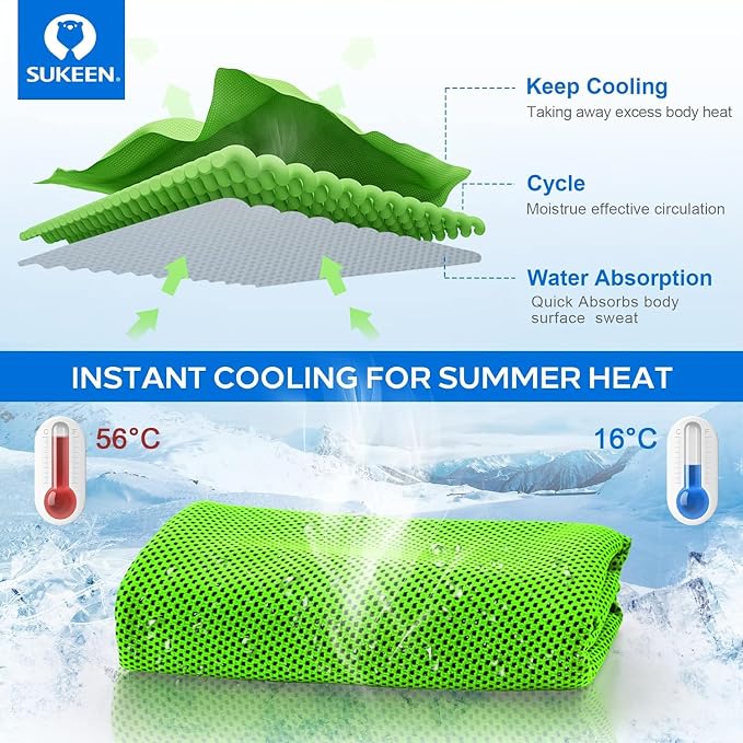 Sukeen Cooling Towels 12 Pack (40"x12"), Cooling Towels for Neck and Face, Gym Towels for Sweat, Microfiber Soft Breathable Chilly Towel for Gym, Yoga, Sports, Golf, Camping, Running, Fitness, Workout