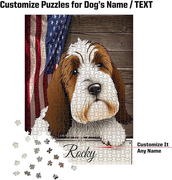Custom Wooden Jigsaw Puzzles with Your Dog's Name on Basset Griffon Vendeen Art Print - 300 500 1000PCS Puzzles Game and Home Wall Decor