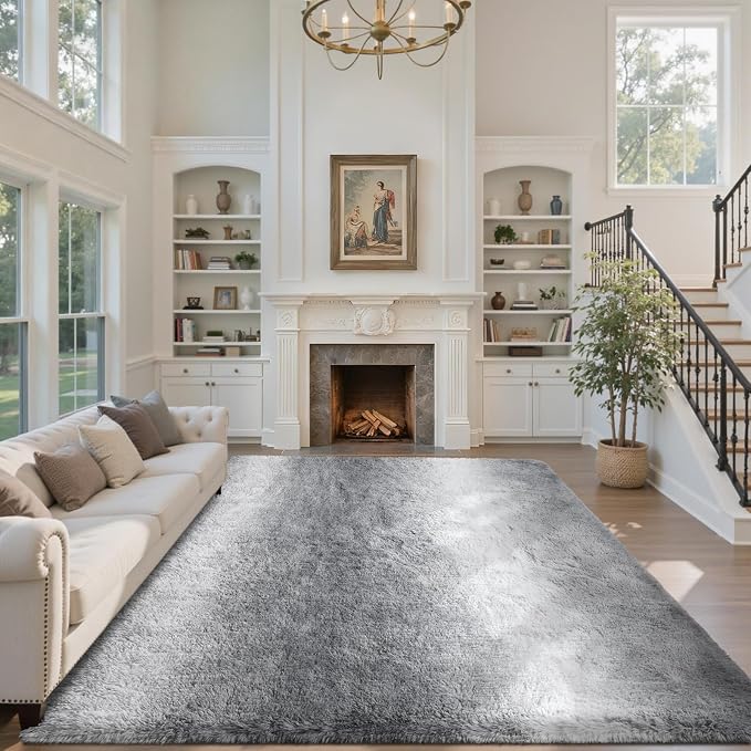 Area Rugs for Living Room 6x9 Feet, Soft Fluffy Shagg Plush Bedroom Rug Non-Slip,Large Carpet for Nursery Kids Dorm Home Decor Gradient Grey