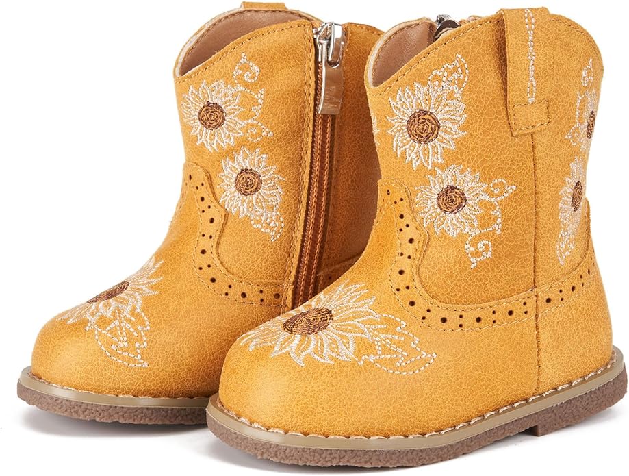 Newsonet Baby Cowboy Cowgirl Boots Infant Western Boots Toddler Boys Girls Round Toe Riding Mid Calf Boots All Seasons for 6 9 12 18 24 Months