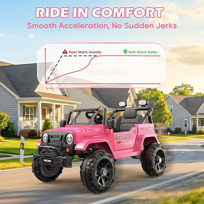 ARBELI 12V Ride On Truck Car with Remote Control, Kids Electric Vehicles with Bluetooth Music, Horn, 3 Speeds, 4 LED Lights, Soft Start, Ride on Toys for Toddler Boys & Girls (Pink)