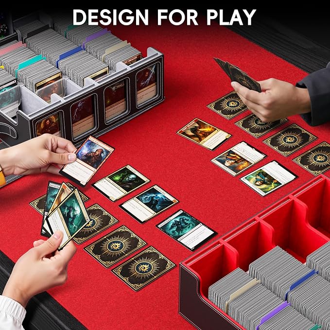 Trading Card Storage Box – 3500+ Magnetic MTG Deck Box with Handle,Commander & Toploader Display, Dice Box,4 Dividers & 30 Color Labels – Fits for TCG,MTG,Yu-Gi-Oh and Sport cards(Black/Red)