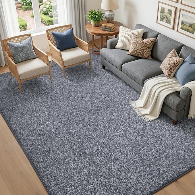 FinRèc Low Pile 5x7 Washable Area Rugs for Bedroom Living Room, Thin Rug Solid Color, Non-Slip Carpet Indoor for Home Decor (Grey Blue/White)