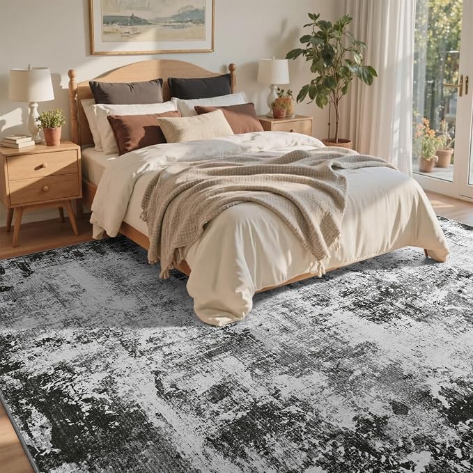 5x7 Ft Area Rugs for Living Room, Soft Non-Slip Washable Rugs Modern Abstract Pattern Carpet for Bedroom Indoor Floor Nursery Home Decor (Grey)