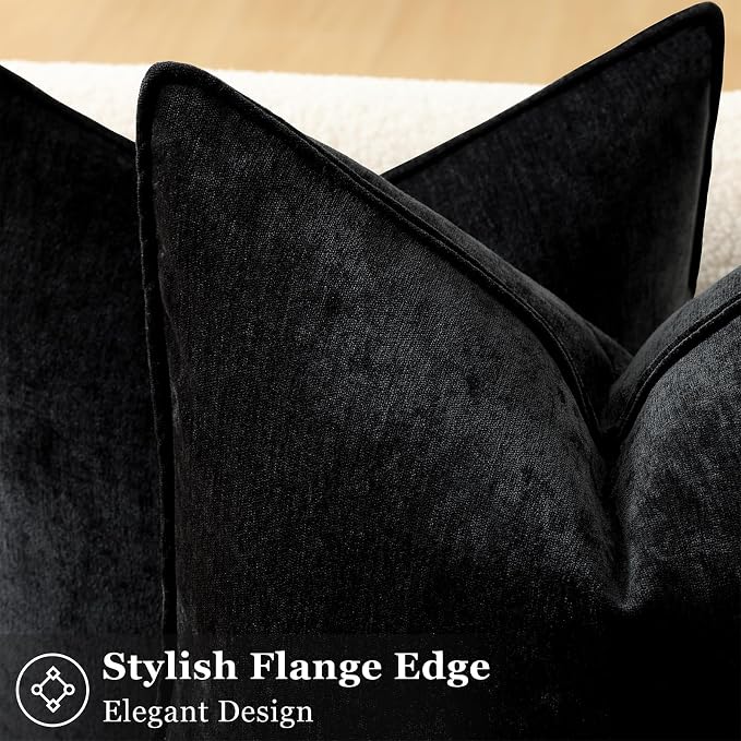 decorUhome Chenille Black Velvet Throw Pillow Covers 12x20 Set of 2 | Fall Soft Lumbar Couch Decorative Modern Farmhouse Pillow Cases with Elegant Design for Sofa Bed Living Room Home Decor