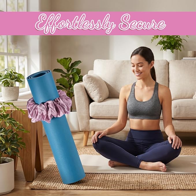 Yoga Scrunchie Style Yoga Strap Cute yoga Mat Holder Stretchable Mat Strap Band Silk Fabric yoga Accessories for All Standard Mats Women Men Sports Gifts(mats Not Included)