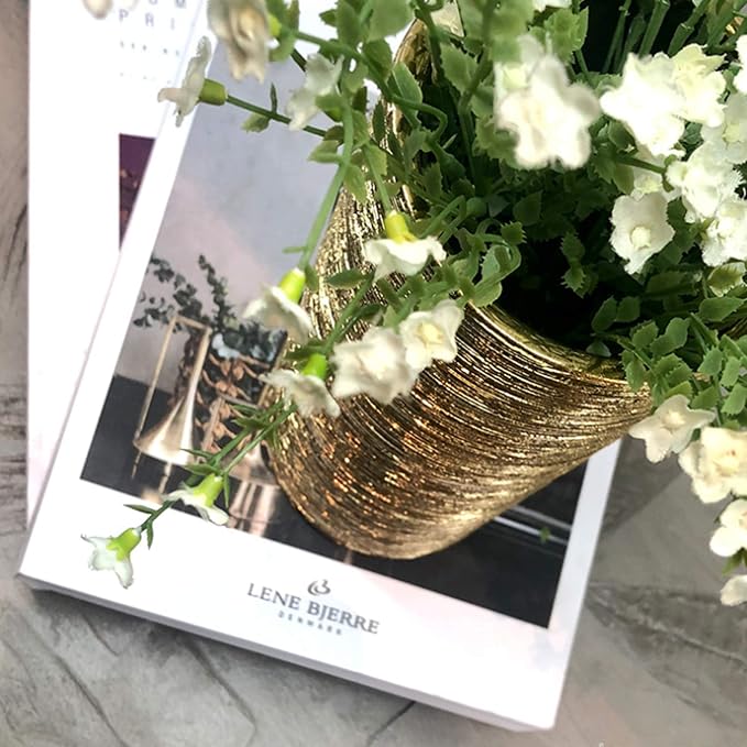 WGV Ceramic Cylinder Vase Bulk Width 4" Height 6" Elegant Unique Modern Matte Floral Container Planter Pot Centerpiece for Event Party Wedding Office Home Decor, Gold Textured 12 Pieces