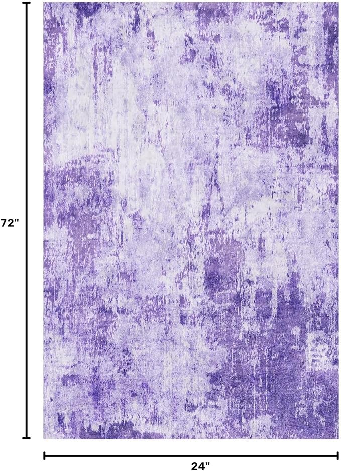 RELEANY Washable Runner 2'x6' Abstract Area Rug for Hallway Purple | carpet for kitchen, entryway, bathroom, living room, bedroom, printed pattern, non-slip, soft, stain-resistant, easy to clean