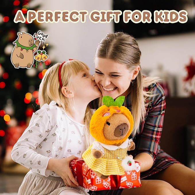 Capybara Plush with 10 Pcs Clothes & Accessories,Christmas Stuffed Animals, 10.2 in Cute Capybara Plush Toys,Birthday Gifts&Dress Up Cute Plushies for Boys/Girls (Summer-B)