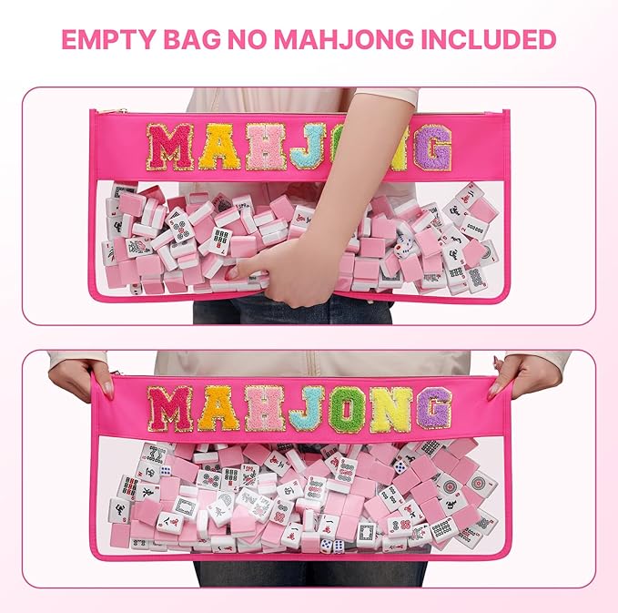 eurovicky Clear Waterproof Mahjong Bag, Empty Mahjong Tile Bag with Zipper Mahjong Case for American Mahjong Set, Case Only (Vibrant Rosered)