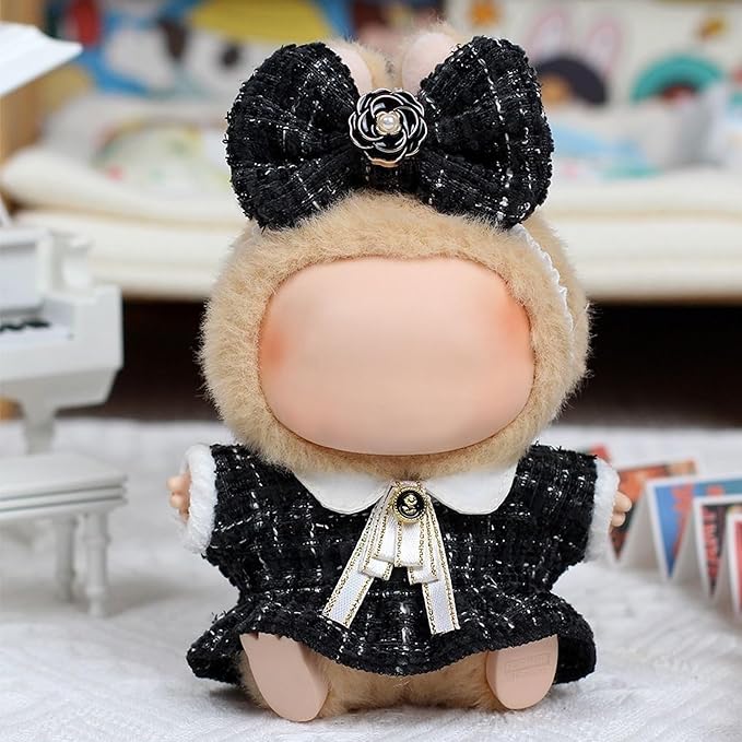 Clothes Fit for 17CM Doll, Fashion Doll Clothes Outfit Set Cute Theme Designer Toys Dress Accessories for Collector Fans Display (Black Tweed Jacket)