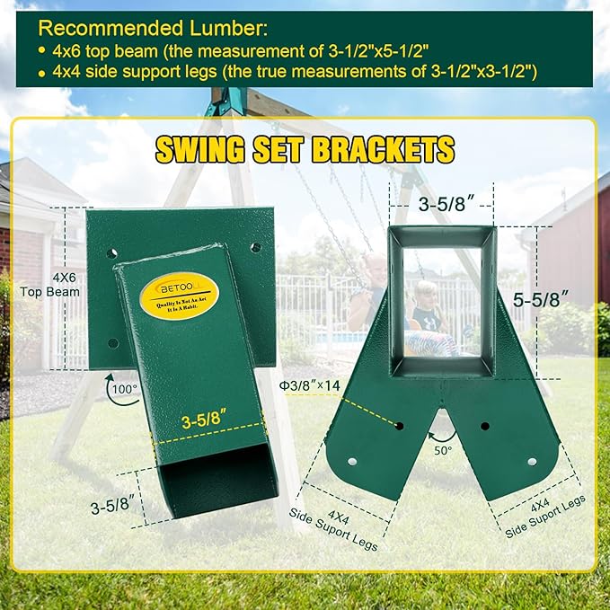 BETOOLL Swing Sets Brackets - 2 A-Frame Swing Set Brackets and 1 Middle Swing Bracket with All Mounting Heavy Duty Hardware Included - Swing Set Kit for Porch, Yard, Playground - Green