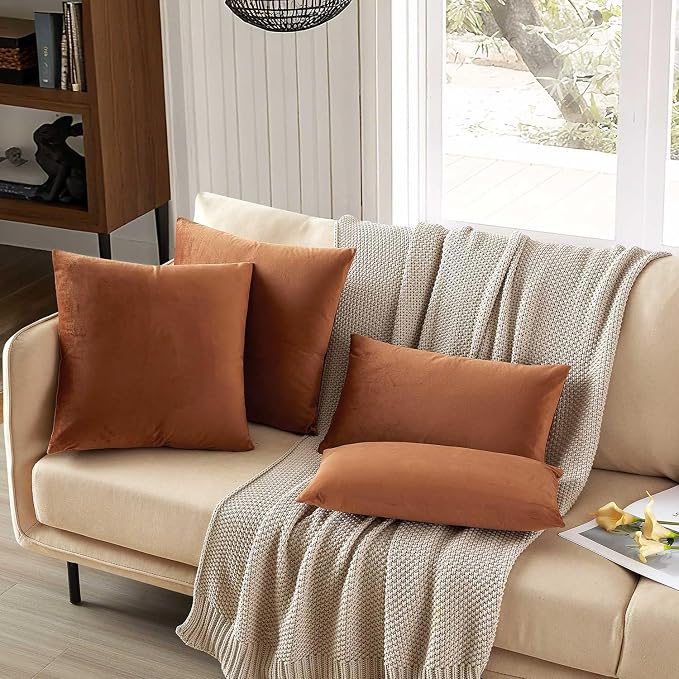 14x24 Velvet Throw Pillow Covers Set of 2 for Couch Bed Sofa,Mocha Mousse | Decorative Soft Pillow Covers with Invisible Zipper for Couch Sofa Bed Living Room Bedroom Home Decor