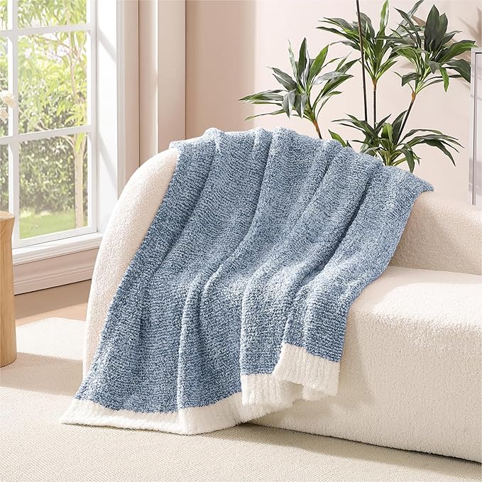 Soft Twin Blanket for Bed-Cozy Warm Reversible Knitted Blankets | Lightweight Fluffy Decor for Women, Mom, Her & Girls, Sofa, Chair, Couch, 60x80in, Cationic Dyeing Blue