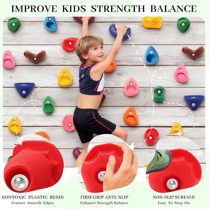 20 PCS Rock Climbing Holds for Kids,Rock Climbing Wall Grips Climbing Rocks Wall Kit for Indoor and Outdoor Playground Play Set with Hardware