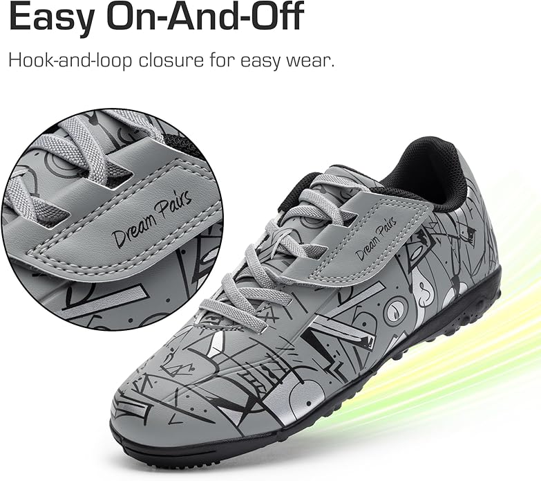 DREAM PAIRS Boys Girls Indoor Turf Soccer Cleats Lace Up Athletic Youth Futsal Football Casual Shoes for Little/Big Kid