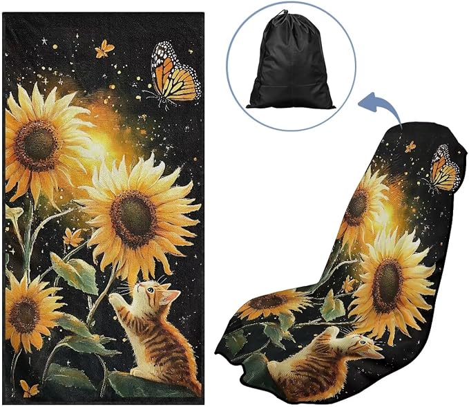 INSTANTARTS Sunflower Cat Towel Car Seat Covers Seat Belt Cover Pad Multi-Use Car Seat Towel Cover