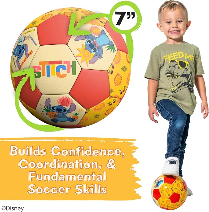 Soccer Ball 7 Inch for Kids 3+ Years Old, Ships Deflated, Disney Stitch Jr