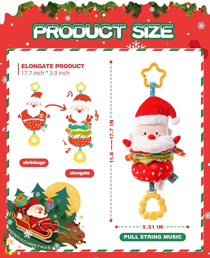 Jollybaby My Baby First Christmas Musical Hanging Toys for Toddler 0-6-12-36 Months, Car Seat Stroller Crib Toy, Christmas Stocking/Socks Stuffers Gifts for Tummy Time Infants/Newborns Boy and Girl