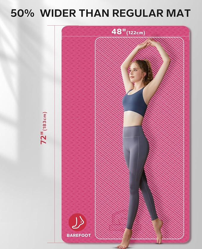 HAPBEAR Extra Large Yoga Mat - 72"x48"x6mm (1/4 inch), Non-Slip, Durable, Thick Wide Exercise Mat for Home Workouts, Yoga, Pilates, Stretching and Cardio Workouts