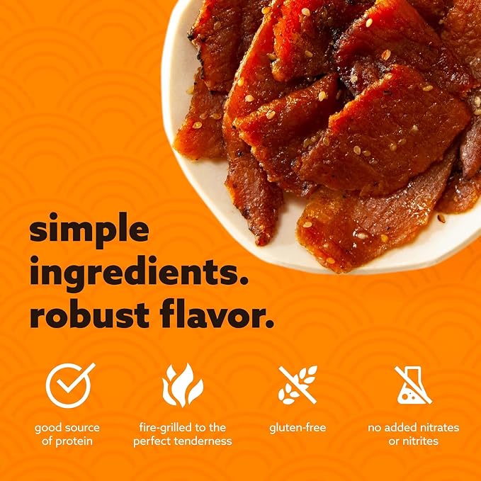 Golden Island Korean BBQ Pork Jerky - (4 Pack) 9 oz Resealable Bag - Fire-Grilled Specialty Meat Snack - Sweet & Savory Protein Snack - 7g Protein per Serving - Made with 100% All-Natural Pork