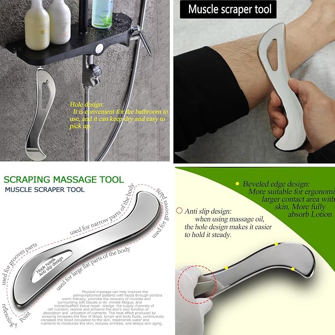 Muscle Scraper Tool Set, Stainless Steel IASTM Kit, Scraping Massage Tools for Physical Therapy, 3 Piece for Fascia Release