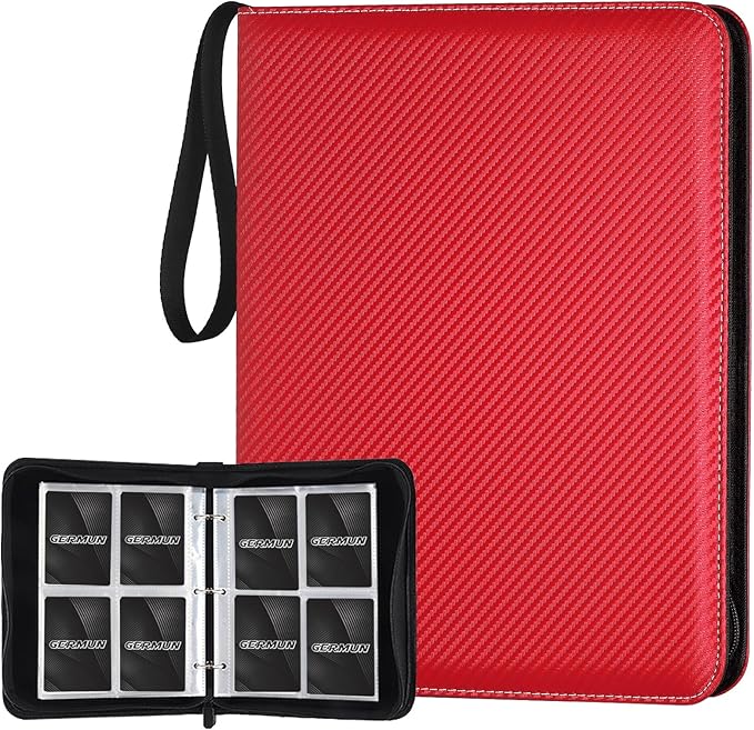 GERMUN 4 Pocket Card Binder, Premium Zip Trading Card Binder, 400 Double Sided Pocket PU Card Collection Binder, Collector Card Album, Card Folder for MTG, TCG, Sports Cards, Game Cards (Red)