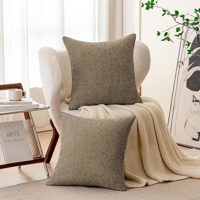 a moment Brown Chenille Throw Pillow Covers 18x18 Inch Pack of 2 Modern Decorative Throw Pillow Covers Farmhouse Cross Covers Home Decor for Sofa Bedroom Living Room