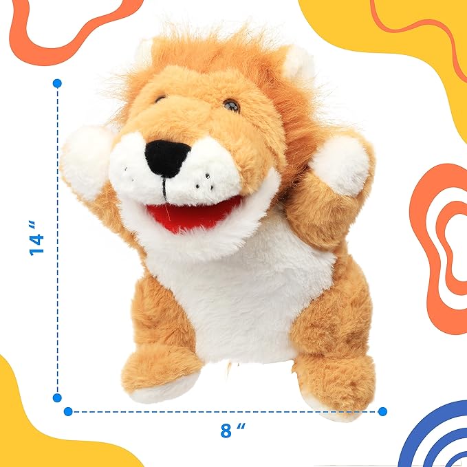 Cuteoy Plush Lion Hand Puppet Stuffed Animal Toy Open Movable Mouth Creative Role Play Storytelling Plushies Gifts for Kids Toddlers Birthday Christmas