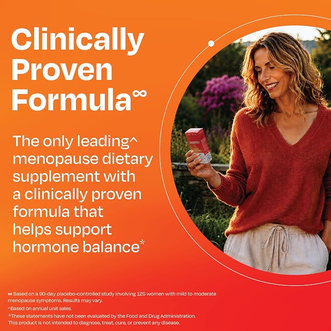 Amberen Menopause Supplement for Women, Clinically Proven, Helps Support Hormone Balance, Helps Relieve 12 Menopause Symptoms: Hot Flashes, Night Sweats, Mood Swings and More, 60 Days Supply