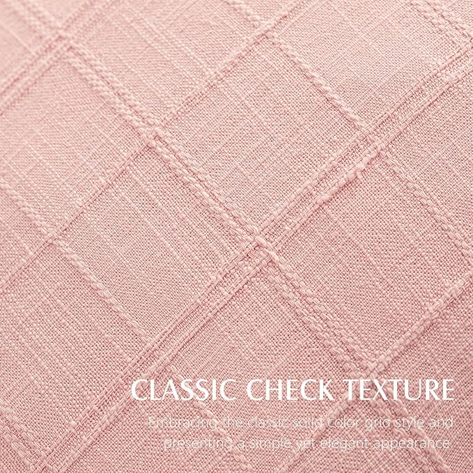 Foindtower Set of 2 Decorative Linen Check Throw Pillow Covers Neutral Farmhouse Vintage Cushion Covers Modern Boho Accent Home Decor for Sofa Chair Couch Bedroom Living Room,26×26 Inch,Light Pink