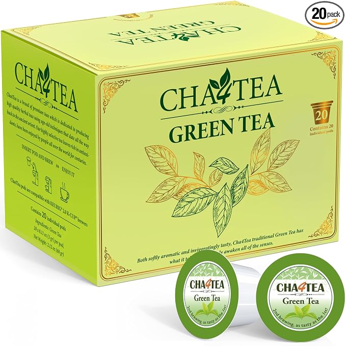Cha4TEA 20-Count Green Tea Pods Compatible with Keurig K-Cup Brewers