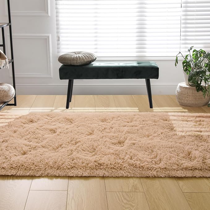 Tepook Soft Runner Rugs for Bedroom Living Room, Fluffy Plush Rug 2x6 for Kids Girls Room, Shag Furry Area Rug Non Slip Carpet for Nursery Children Dorm Home Decor, Beige