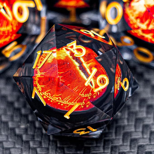 ARUOHHA DND Resin Dice Gazes Eye Dice Black Gold Liquid Core Flaming RPG Sharp Edged Dice Set with Gift Box, Polyhedral D and D Dice Set Compatible with Dungeons Dragons Role Playing Game D20 D6