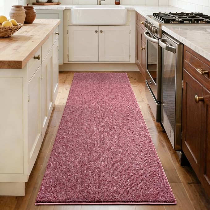 FinRèc 2x6 Washable Runner Rugs for Kitchen Hallway Bedroom, Low Pile Thin Rug Solid Color, Non-Slip Carpet Indoor for Home Decor (Red/White)