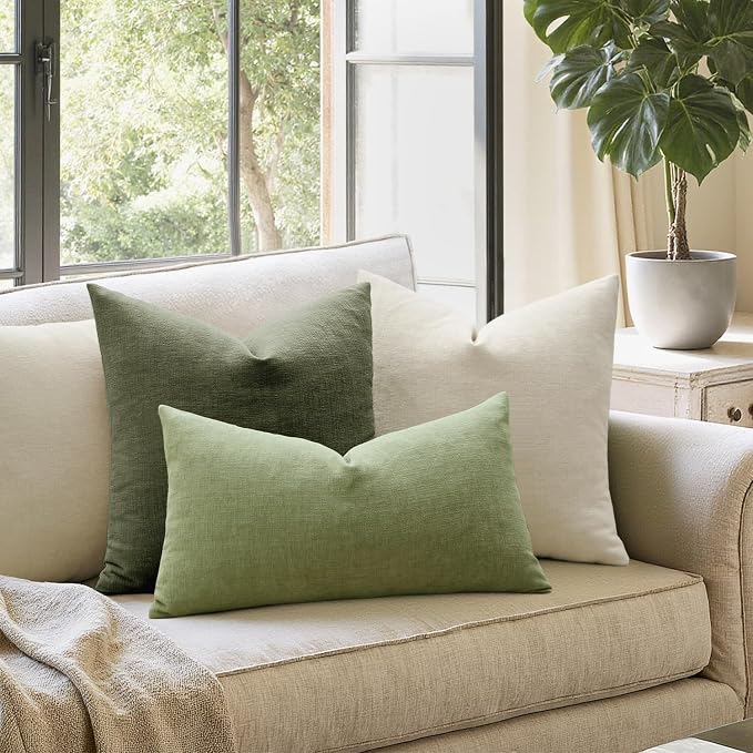 MIULEE Olive Green Chenille Couch Throw Pillow Covers, 20x20 | Set of 2, Soft Modern Farmhouse Style, Decorative Pillowcases for Sofa Living Room Bed, Home Decor