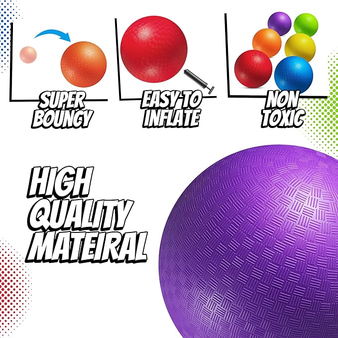 Playbolt 7-inch Dodgeballs For Kids & Adults (6 Pack) - Rubber Kickball Playground Four Square Balls With Pump - Colorful Indoor Or Outdoor Play Sports Balls For School PE Class, Recess, Backyard Game